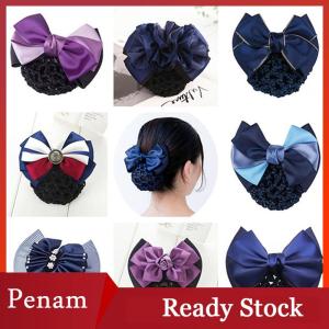 [PAM] Nurse Stewardess Hair Accessories Bowknot Stripe Net Bun Hair Cover Women Barrette Net Bun Crochet Net Bun Snood