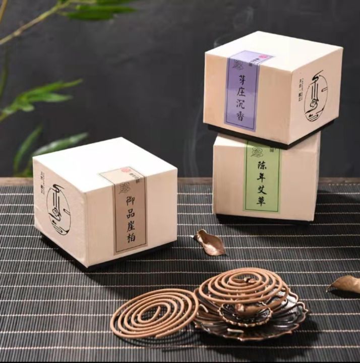 100% Natural 40Pcs Incense Coil Burner Pure Sandalwood Agarwood Scented Incense  Holder Home Fragrance 天然盘香檀香沉香艾草4小时盘香室内香薰安神助眠盘香