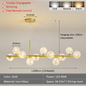 Modern Design Simple 100CM Chandelier Glass Magic Bean Chandelier Nordic Style Design Restaurant Chandelier Long Creative Bar Lamp Lighting Three Colors With Remote Control