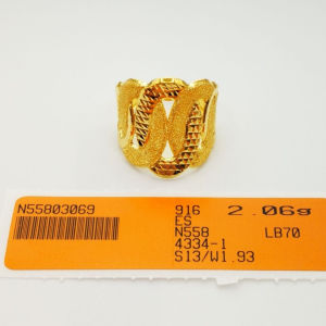 Cincin Pasir Stamping Bajet Saiz 13 14 17 Emas 916 Yon Hing