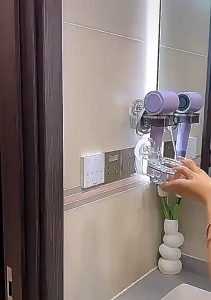 HS Hair Dryer Suction Cup Holder Rotatable Wall-Mounted Hair Dryer Shelf Bathroom Storage Rack Hang