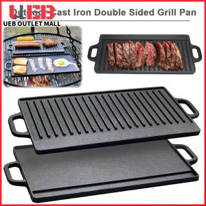 Cast Iron Griddle with Double Handles Large Cooking Area for Steaks Bread and Broiling Perfect for Family Meals