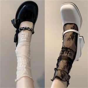 ⚡Amandad Stores⚡ถุงเท้าลูกไม้สีขาว ถุงเท้าผู้หญิงเคลือบ ฤดูร้อนตาข่ายบางญี่ปุ่น jk ดอกไม้ถุงเท้าแมรี่เจน
