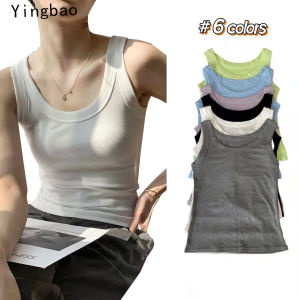 Yingbao M-2XL Singlet Women Camisole Top Vest Sleeveless Summer Loose Solid Color Slim Girl Ladies Cotton Tank Tops Plus Size Black Grey Maroon Yellow