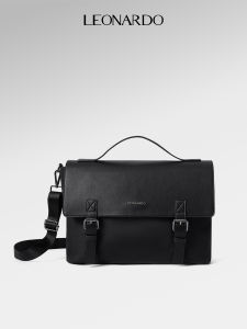 Leonardo Túi Briefcase Damon Vải Phối Da Cao Cấp Ngăn Chống Sốc Laptop Thiết Kế Nắp Gập Công Sở Lịch Lãm