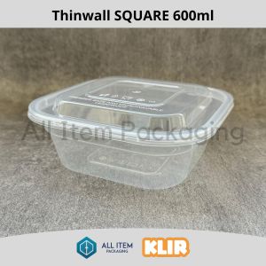Thinwall KLIR SQUARE 600ml / Kotak Plastik / Kotak Makan isi 25 Pcs
