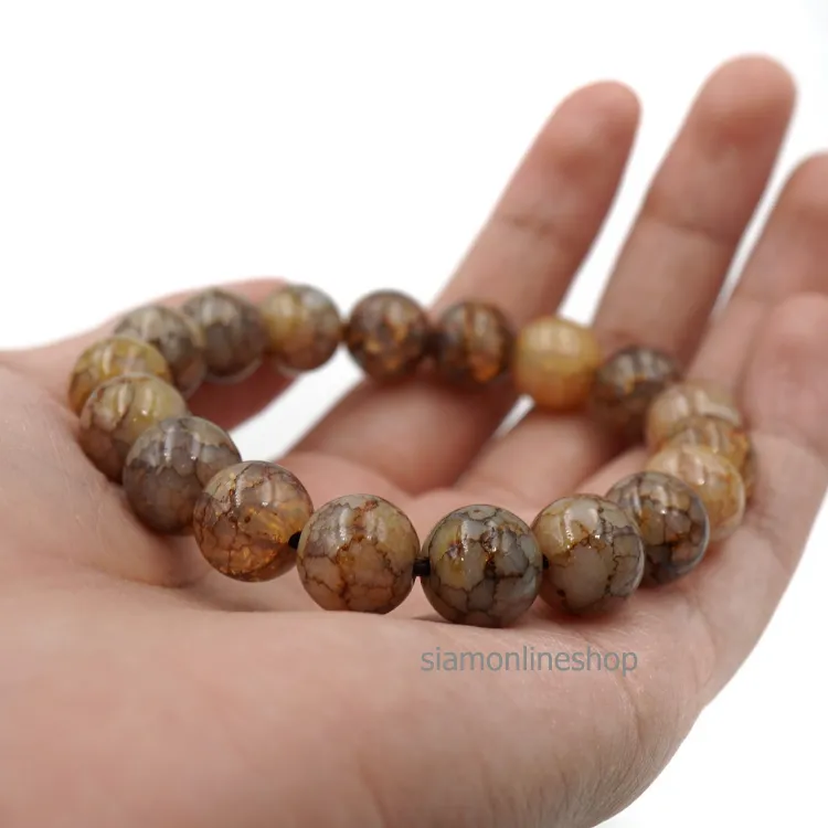 CRACKED AGATE หินเกล็ดมังกร หินสี โทนสีน้ำตาล ขนาด 10 มม. สร้อยข้อมือหินนำโชค