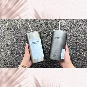 600ML 304 Stainless Steel Double -layer Cooler Coffee Cup Portable Reusable Thermos Water Bottle Straw Coffee Mug Bottle