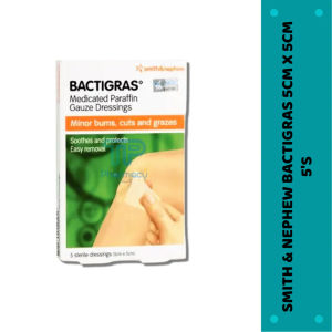SMITH & NEPHEW BACTIGRAS MEDICATED PARAFFIN GAUZE DRESSINGS 5CMX5CM 5S (For Cuts and Wounds)
