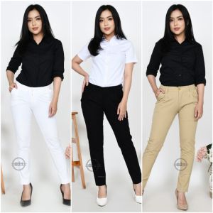 [free gift] Celana Panjang Harem Pants Slimfit Hitam Jumbo Big Size Wanita Casual Kerja Kantor Bahan Strech Strit Premium Quality