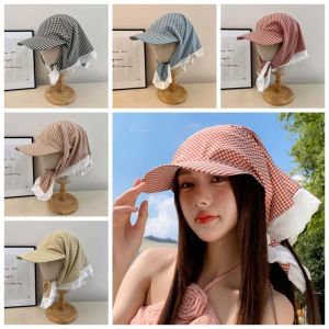 CURIO12 Phong cách nông thôn Mũ bóng chày Khăn trùm đầu Kẻ Sọc Thoáng khí Mũ Bandana có dây Lái xe Mềm Mũ lưỡi trai khăn quàng cổ Phụ nữ