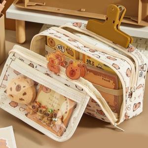 Cartoon Capybara Pencil Bag Brooch Sticker Pencil Case Pencil Holders Large Capacity Pencil Pouch Pen Bag School Supply