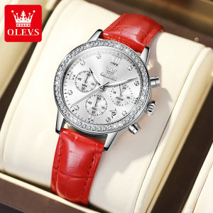 OLEVS Womens Watch 100% Genuine Waterproof Diamond Chronograph Simple Dial Quartz Date Luminous Leather Elegant Watch