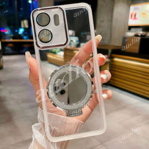Oppo Reno13 F 5G lấp lánh kim tuyến Gương giá đỡ từ tính Vỏ điện thoại Cho Oppo Reno 13 F 13F Oppo Reno13F 5G Đầy Đủ Ống Kính Máy Ảnh màng bảo vệ Trong Suốt Bìa Với Vòng nhẫn đeo tay