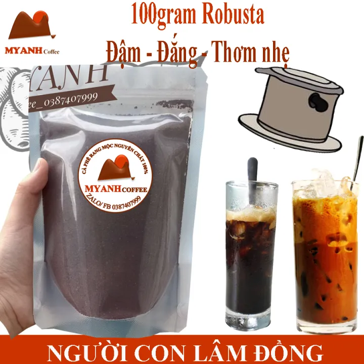 100gr cà phê Robusta rang mộc (tỉ lệ hái chín> 98%) - Cafe sạch Lâm Đồng - MYANH Coffee