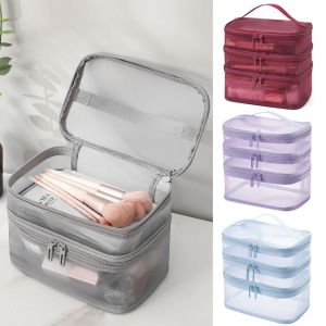 GOUPDO Transparent Mesh Travel Cosmetic Bag Large Capacity 2/3 layer Makeup Case Portable Storage Toiletry Bag Toiletries Organization