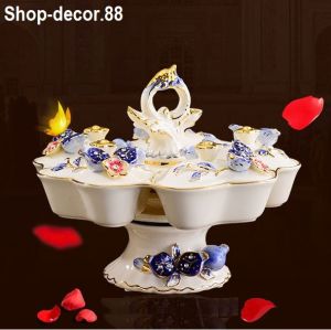 Khay mứt bánh kẹo gốm trắng cao cấp họa tiết viền vàng 24k Decor trang trí nhà đẹp