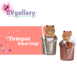 OV97 Gantungan Tempel Tempat Sikat Gigi Bulat Gambar Beruang Dispenser Sikat Gigi