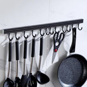 60cm Wall-mounted Storge Shelf Kitchen Bathroom Hook Free Punch Towel Kitchen Utensil Organizer