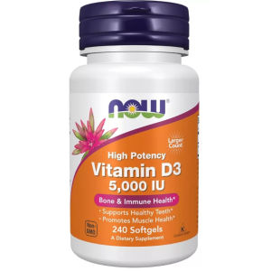 NOW Vitamin D-3 5000 IU - Viên uống bổ sung D-3 tăng cường sức khỏe xương khớp thị lực miễn dịch - Hỗ trợ hấp thu canxi giúp xương và răng chắc khỏe Giảm nguy cơ loãng xương đau nhức xương khớp Hỗ trợ sức khỏe tim mạch và cơ bắp