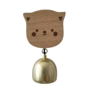 EKILLERLY Japanese Style Wooden Door Bell Cartoon Rabbit/Cat Shape Wind Chimes Delightful Sound Self-Adhesive Shopkeepers Bell Home