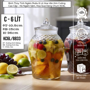 Bình Thủy Tinh Ngâm Rượu 6 Lít Hoa Văn Kim Cương Cao Cấp - Hũ Ngâm Sâm Hoa Quả Dáng Chum KC6L