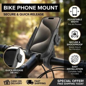 Universal Motorcycle Bicycle Phone Holder Handlebar Mount Quick Release Secure Lock Adjustable 60-90mm Cycling Phone Stand