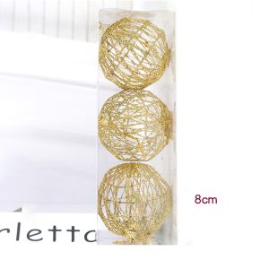 Bola Natal Kawat Gold Emas Glitter Christmas Tree Pohon Natal Gantungan Balls Xmas Dekorasi Party Ornamen KWT
