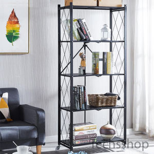 Kệ thép 5 tầng xếp gọn đa năng có bánh xe - Kệ để đồ trang trí phòng khách phòng bếp phòng ngủ gấp gọn - Decor trang trí nhà cửa đẹp - Kệ để sách chậu hoa cây cảnh