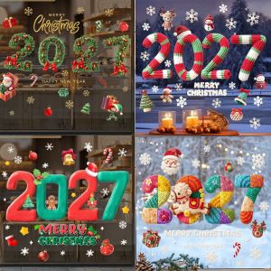 MYTHIS PVC Christmas Window Stickers Santa Claus Designs Snow Designs Christmas Glass Window Stickers Xmas Ornaments Botanical Designs Xmas Wall Sticker Home Decor