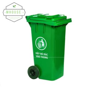 Thùng rác nhựa công cộng 120 lít HDPE nắp kín có bánh xe kích thước 48 x 40 x 93 cm