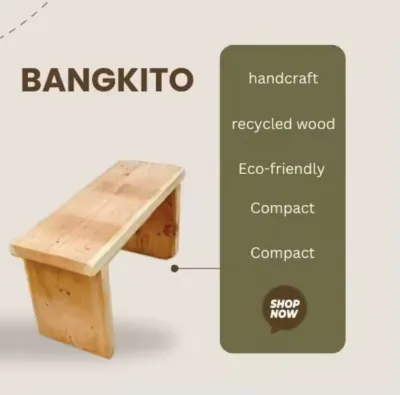 Classic Wooden Bangkito Stool - Handcrafted Recycled Wood Eco-Friendly Compact Multipurpose Solid Wood Seat