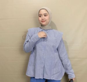 Lolita Top - Kemeja Atasan Wanita Remaja Katun Salur Premium OOTD Korean Style Casual Daily Outfit - Atasan Stripe Ruffle Bestseller Terbaru Kekinian Termurah - Vera Blouse READY STOCK bisa COD