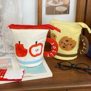 LIANG  Storage Cartoon Stationery Bag Cookies Fruits Water Cup Shape Korean Style Pencil Case Cute Aesthetic Cloth Pencil Pouch Stationery Holder