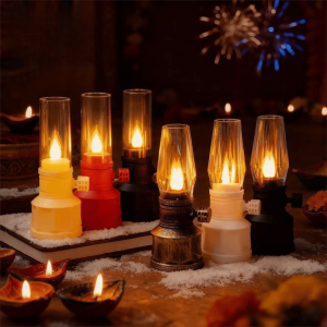 Q40000 LED Light Electronic Kerosene Lamp Battery Operated Clear Flameless Oil Lamp Vintage Table Lantern Christmas Decoration