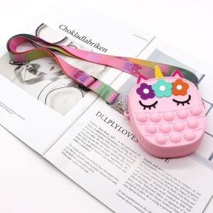 MP1442 Tas Selempang Pop It Mini Rubber Motif Unicorn Oval Anak  PopIt Rainbow