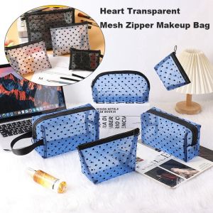 ULBVZD77G Multifunction Mesh Makeup Bag Blue/Purple Portable Ladies Toiletry Storage Bag High Quality Heart Transparent Women Cosmetic Storage Pouch