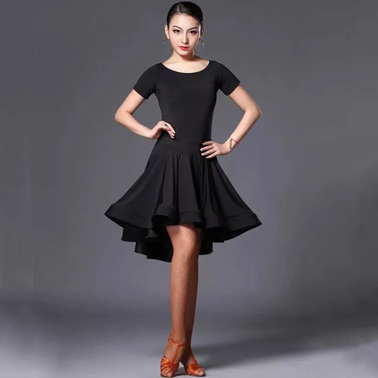 Long Short Sleeve Latin Dance One Piece Dress For Women Ballroom