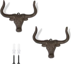 Heavy Duty Iron Bull Horns Wall Hook DecorativeLonghorn Steer Wall Hanger Cow Head Hooks for Hanging Coat Towel Key (1)