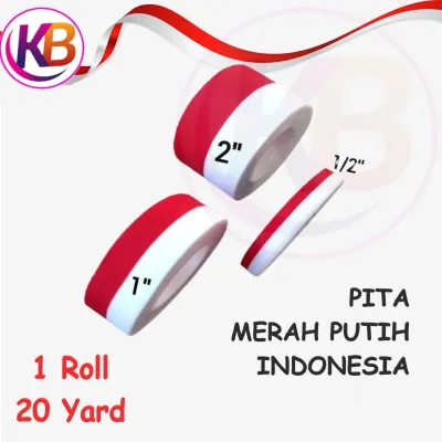 Pita kain merah putih (1 roll - 20 yrd) / Semi satin / Pita merah putih indonesia / Pita kain / Pita bendera / Pita satin / Cod
