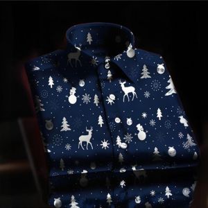 ZEEMIN Christmas Shirt Autumn Long Sleeve Shirts Santa Claus&Tree Print Mens Shirt Fashion High-End European Shirts Men Clothing Tops
