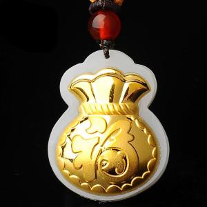 Kemstone Gold Jade Blessing Bag Pendant Necklace for Men Women