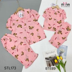 Bộ pijama lụa mẹ và bé gái chất lụa mango mềm mịn mát Ảnh shop tự chụp - Myna Pyjamas