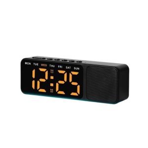 PENTU Dual Alarms LED Digital Alarm Clock Ambient Lighting Time / Week / Date Display Electronic Table Clock Modern Design Wood- Imitation Bluetooth Speaker with Clock Bedroom Use