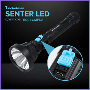 PENGIRIMAN CEPAT Pocketman Senter LED Waterproof USB Cree XPE 500 Lumens L 826 / senter terang jarak jauh led zoom 9000 lumens tahan lama 24 jam buat berburu malam camping jombo cas anti air super besar baterai
