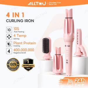ALLTOU Hair Curler Straightener 4 IN 1 Salon Curling Wand Set Curling Iron curler Hair Roller Set Detachable Design