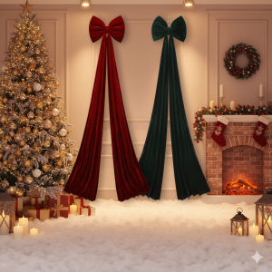 Dải nơ nhung Velvet trang trí Giáng Sinh khổng lồ 2 màu xanh đỏ 40x200cm - Nơ treo cây thông decor Noel quán cafe