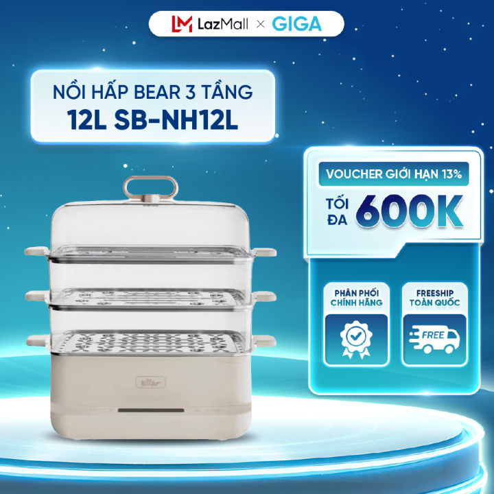 Nồi hấp Bear 3 tầng đa năng 12L SB-NH12L - Bảng điều khiển tiếng Việt ...