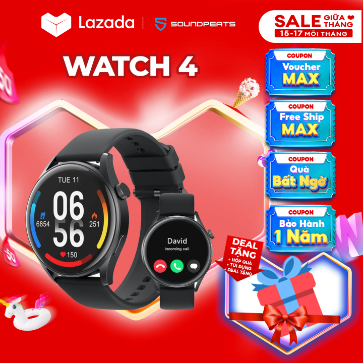 Đồng Hồ Thông Minh SoundPEATS Watch 4 | Điện tâm đồ SPO2 | IP68 | Pin 7 Ngày