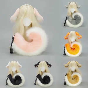 1Pc Faux Furs Animal Tail Dog Tail Dog Ears Headband Halloween Cosplay Costume Dog Ears Hairband Dog Tail Dog Costumes